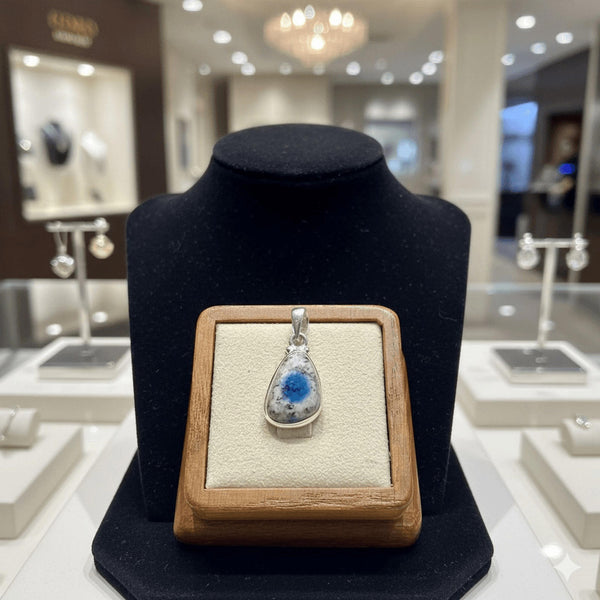 Rare K2 Azurite Necklace Genuine "Blueberry" Jasper Pendant Sterling Silver