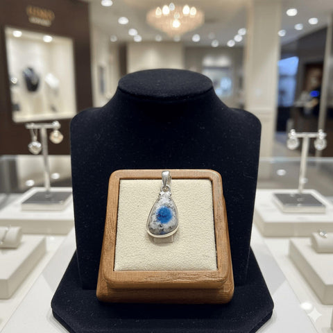 Rare K2 Azurite Necklace Genuine "Blueberry" Jasper Pendant Sterling Silver