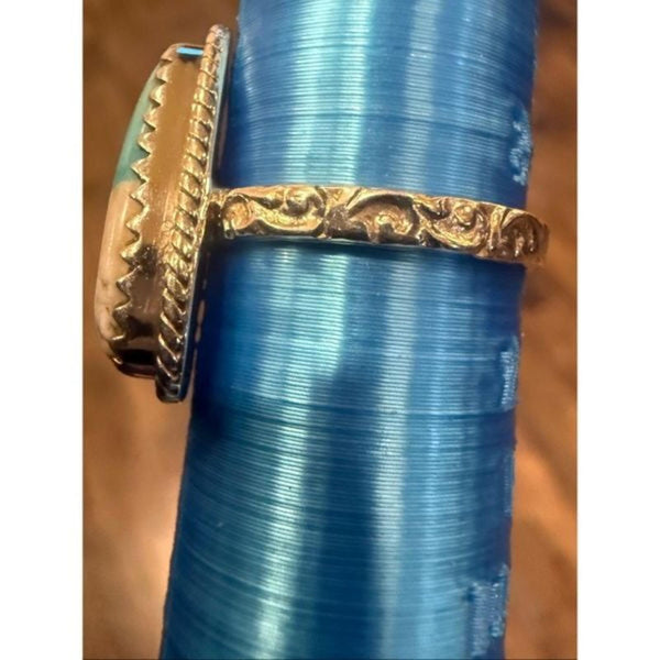 White Buffalo Kingman Turquoise Silver Ring Handcrafted Southwestern Size 9