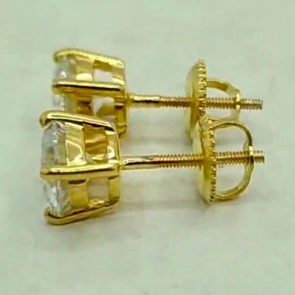 Stunning 6.5mm Moissanite Round Screw Back 18k Gold Solitaire Stud Earrings 2ctw