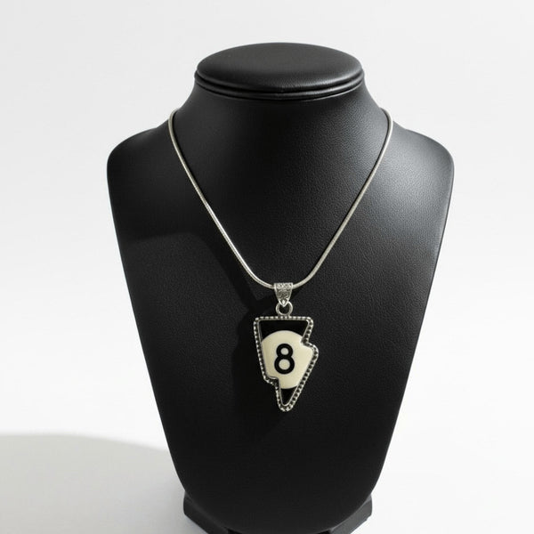 Unique Retro 8 Ball Billiards Lightning Bolt Necklace - Unique Silver Jewelry