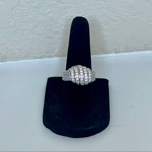Solid Sterling Silver Elegant CZ Pave Multi Row Layered Ring New