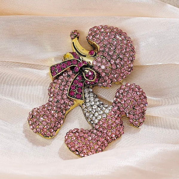 Rhinestone Pink Poodle Brooch Womens Crystal Fashion Statement Piece New