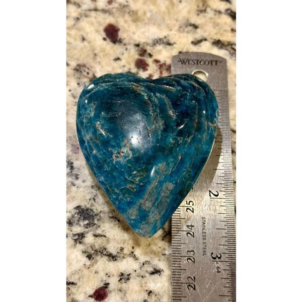 Large 3" Natural Teal Blue Apatite Heart - High Grade Polished Crystal Specimen
