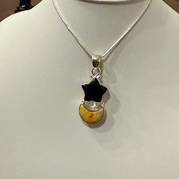 12.10cts Star Moon Onyx Bumble Bee Australian Jasper Sterling Silver Pendant