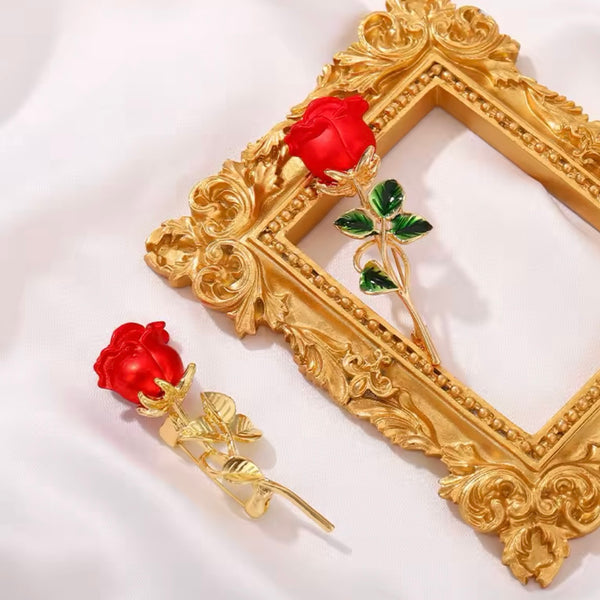 Elegant Red Rose Gold Pin Womens Scarf Jacket Flower Classic Brooch New