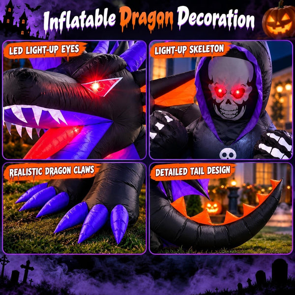 7FT Halloween Inflatable Dragon with LED Lights for Outdoor