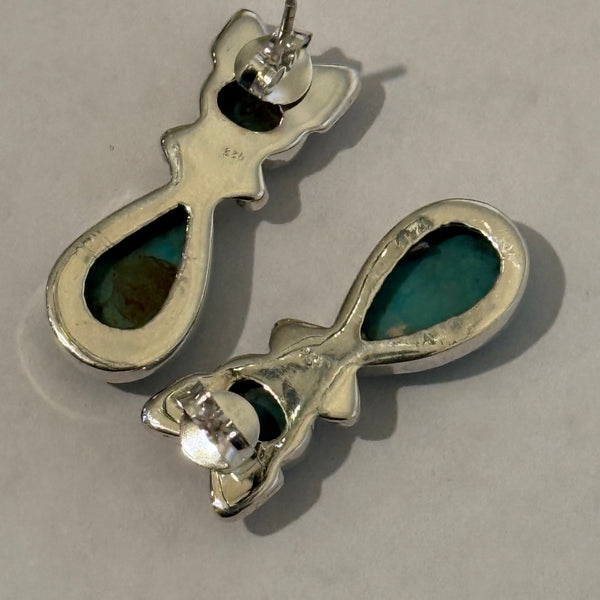 Kingman Turquoise Cat Earrings Cute Southwestern Kitty Sterling Silver Stud
