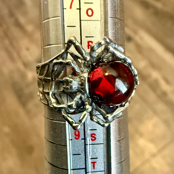 Baltic Cherry Amber 925 Sterling Silver Adjustable Spider Web Ring Boho New