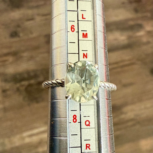 Natural Faceted Oval Green Amethyst Sterling Silver Twisted Ring Size 7 New