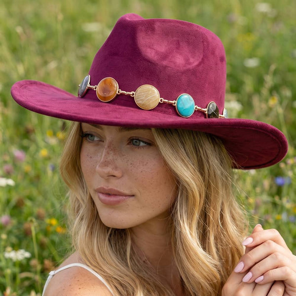 Semi Precious Stone Chain Band Fedora Hat