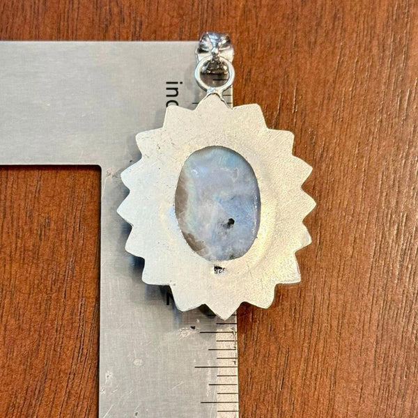 Boho Moonstone Gemstone Oval Pendant SilverVintage Style – Artisan Necklace New