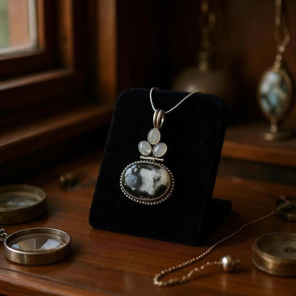 Western White Buffalo Turquoise Rainbow Moonstone Articulating Pendant Necklace