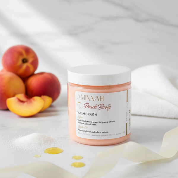 Aminnah Skin Renewing Peach Sugar Scrub for Soft, Glowing Skin Made In USA