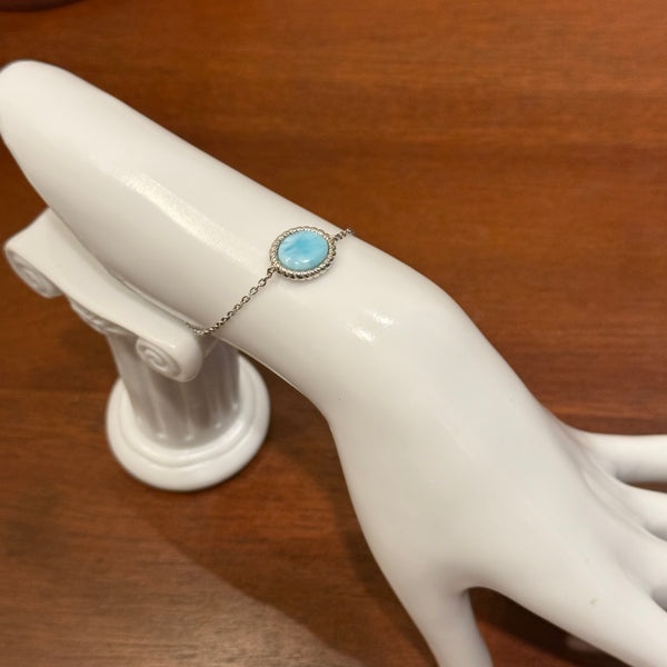 Dainty Oval Larimar Simple Sterling Silver Adjustable Womens Bracelet New