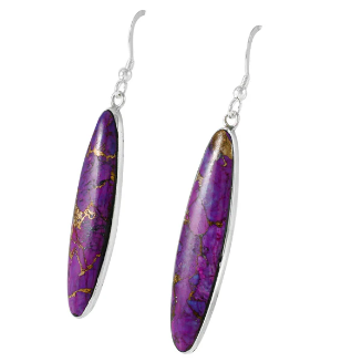Mojave Purple Turquoise Sterling Silver Earrings Southwestern Boho Long Oval New