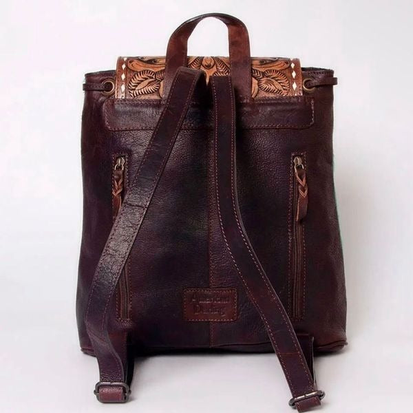 Western Tooled Leather Turquoise Cowhide Hair On Backpack Bag