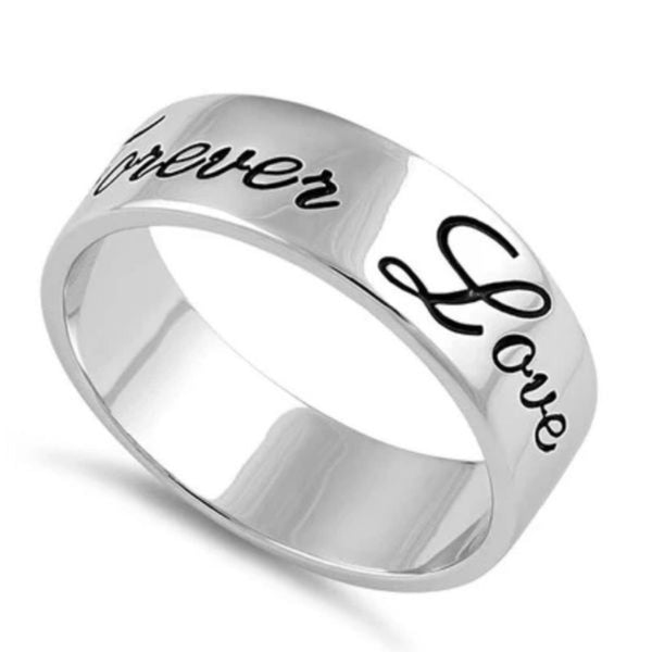 925 Sterling Silver Forever Love Script Band Ring Size 6 Women Gift Jewelry New
