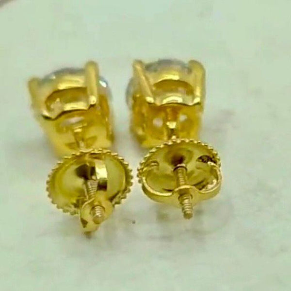Stunning 6.5mm Moissanite Round Screw Back 18k Gold Solitaire Stud Earrings 2ctw