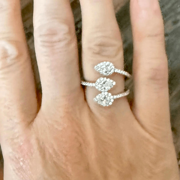 Sterling Silver Triple Pear Halo Wrap CZ Ring Size 6 New