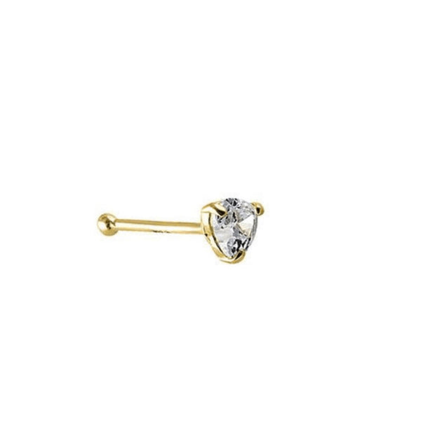 New Solid 14K Yellow Gold Heart CZ Nose Stud