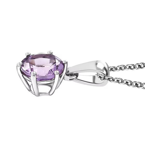 Rose De France Amethyst 1.90 ctw Pendant Silver Necklace Round Cut New
