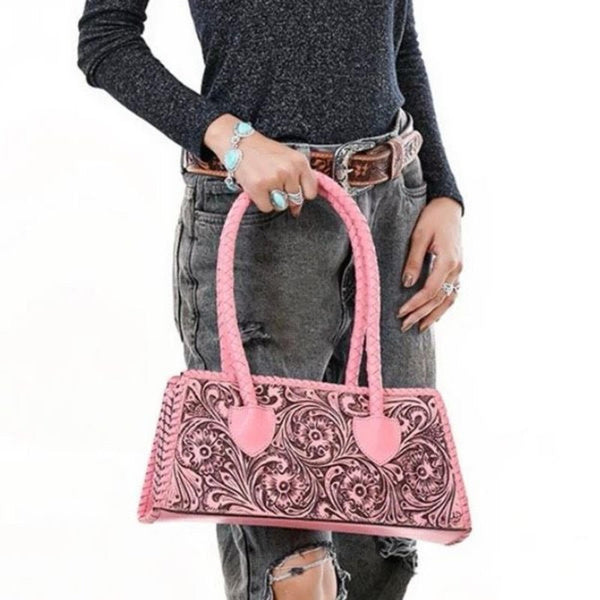 American Darling Pink Clutch Shoulder Bag Genuine Western Hand Tooled Leather