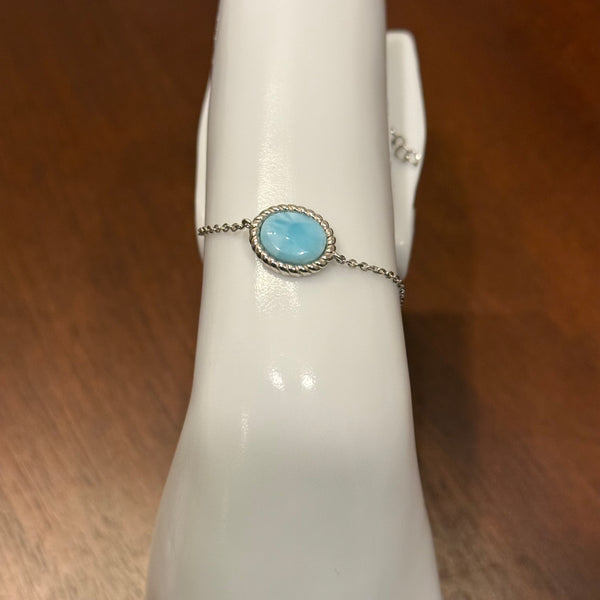 Dainty Oval Larimar Simple Sterling Silver Adjustable Womens Bracelet New