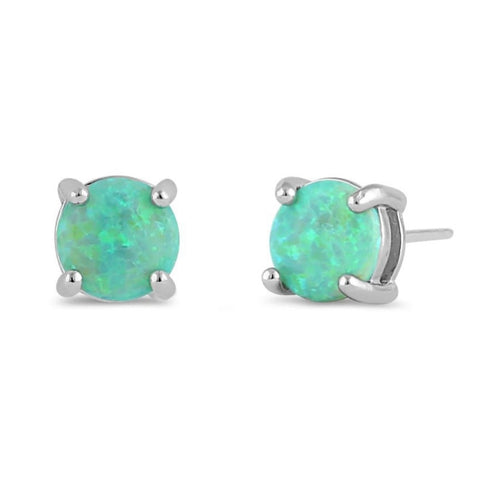 Sterling Silver Round Green Lab Opal Stud Earrings New
