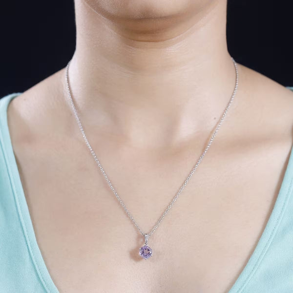 Rose De France Amethyst 1.90 ctw Pendant Silver Necklace Round Cut New