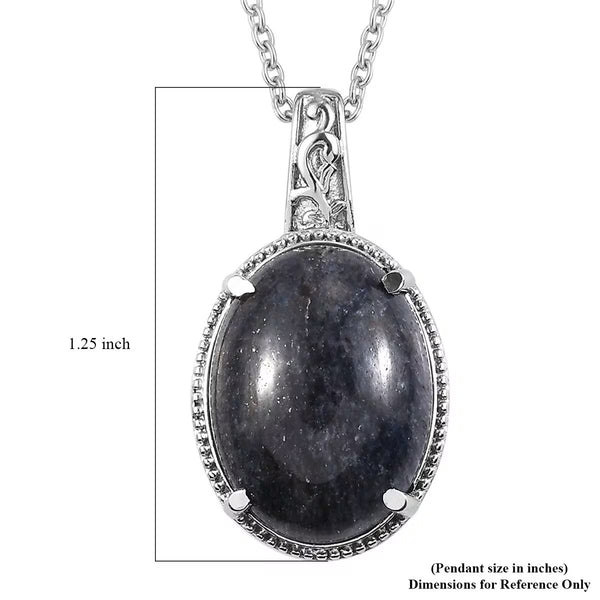 Blue Aventurine Oval Pendant Silver 20 In Necklace in 13.65 ctw New