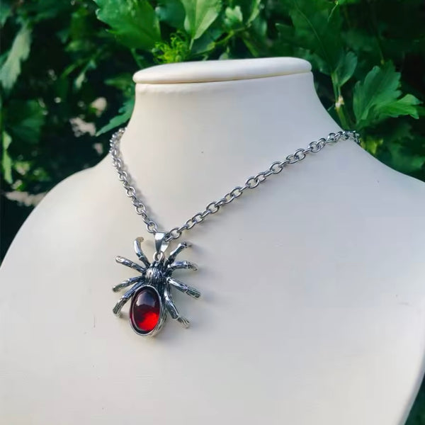 Garnet Spider CZ Silver Pendant Necklace Gothic Style Fashion Accessory New