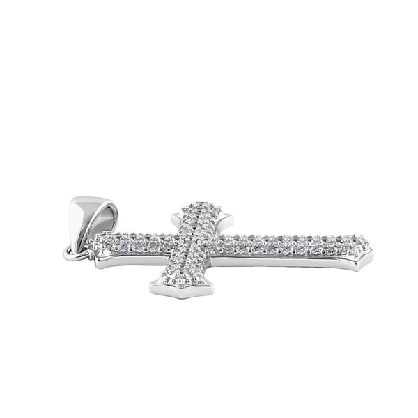 Sterling Silver Medieval Cross Round Cut Clear CZ Necklace Pendant New