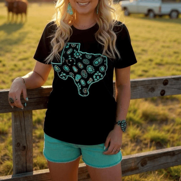 Texas In Turquoise Concho Casual Tee Womens Casual Western Top Size XL New