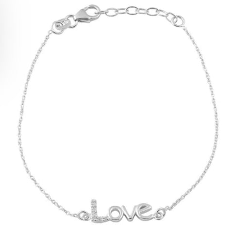 Womens Love CZ Sterling Silver Bracelet New