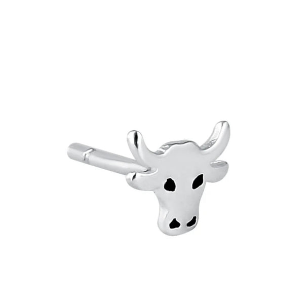 Sterling Silver Bull Steer Head Stud Push Back Cow Dainty Earrings New