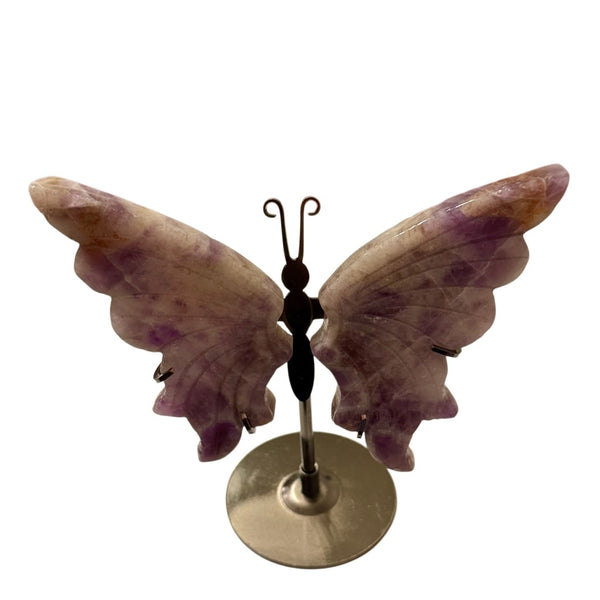 Stunning Natural Chevron Amethyst Crystal Carved Butterfly With Stand New