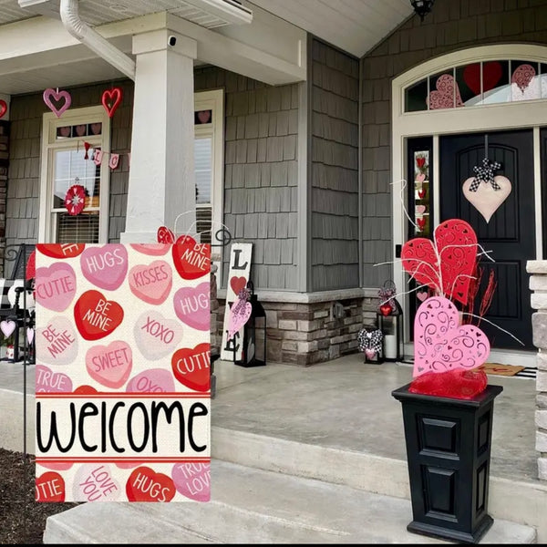 Happy Valentine Welcome Garden Flag Double Sided With Heart Farmhouse New Decor