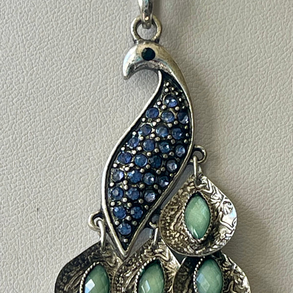 Peacock Pendant Long Necklace Womens Rhinestone Beaded Adjustable Accessory New