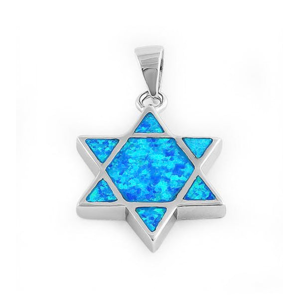 Sterling Silver Blue Opal Star of David Pendant With 16” Necklace Chain New