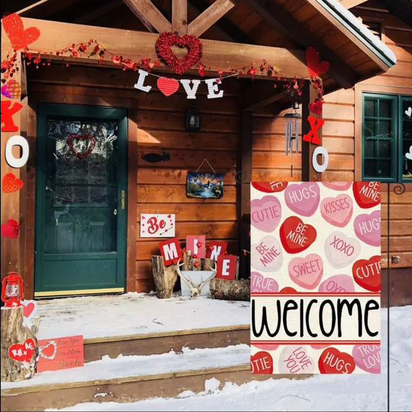 Happy Valentine Welcome Garden Flag Double Sided With Heart Farmhouse New Decor