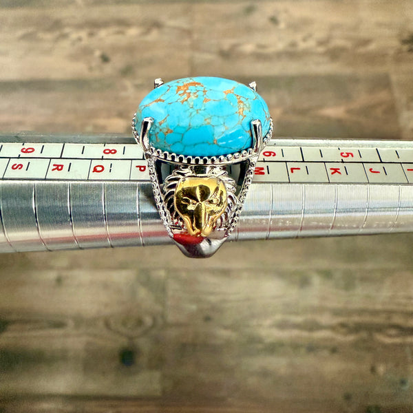Mojave Blue Turquoise Lion Motif Statement Ring Bold Southwestern Style