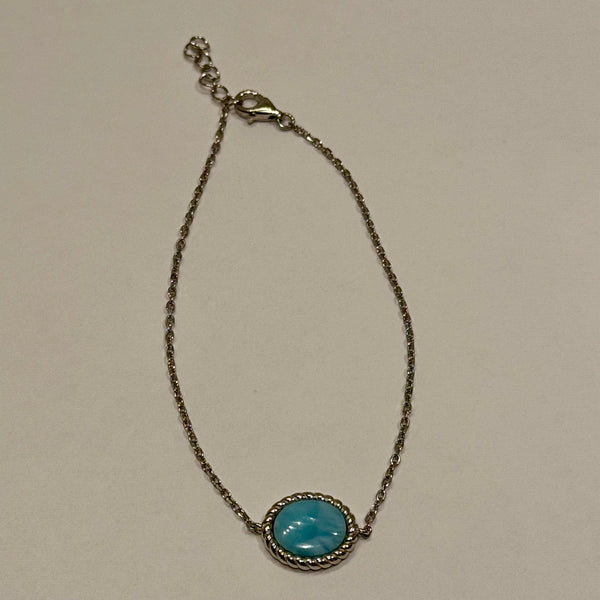 Dainty Oval Larimar Simple Sterling Silver Adjustable Womens Bracelet New
