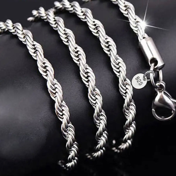 925 Sterling Silver 24” Popcorn Twisted Chain 4MM Necklace Men Or Women