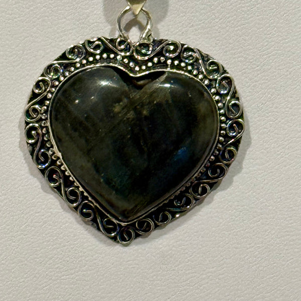 Stunning Large Labradorite Heart Necklace Pendant Womens Statement Piece New