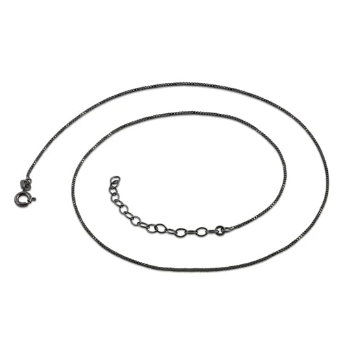 Black Rhodium Sterling Silver 16" Box Chain 0.8MM with Extension