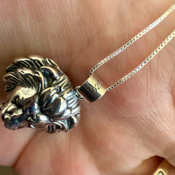 Bold 925 Sterling Silver Lion Head Charm Pendant Chain Necklace Unisex New