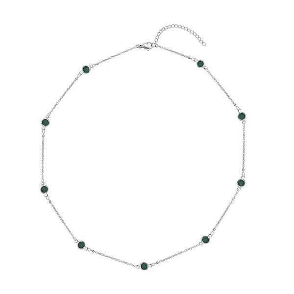 Dainty Green Glass Bead Station Necklace - Adjustable Length - Minimalist Style