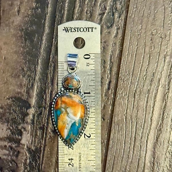 Boho Spiny Oyster Silver Teardrop Necklace Pendant Artisan