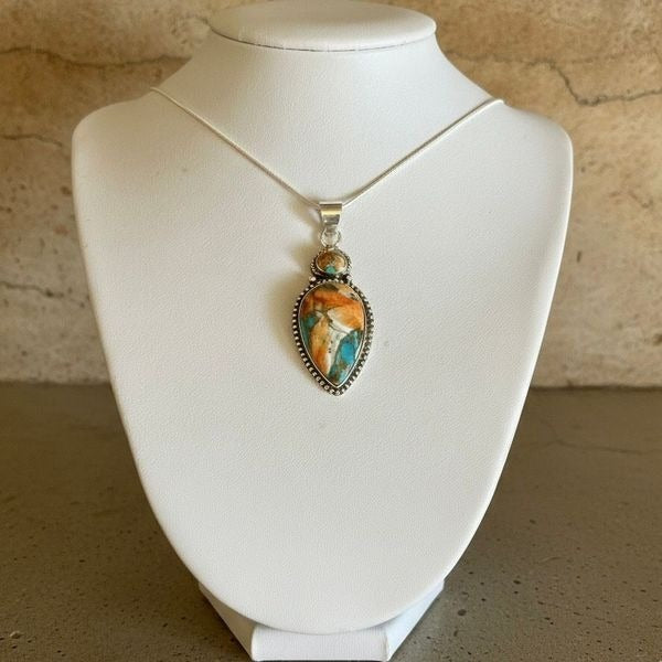Boho Spiny Oyster Silver Teardrop Necklace Pendant Artisan